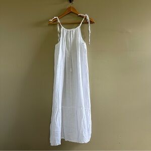 100% Linen white maxi dress with tie straps- L